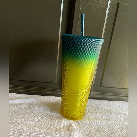 Starbucks Fall 2023 Gradient Lemon Yellow Blue Studded Venti 24 oz. Cold Tumbler - Picture 1 of 3